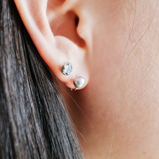 실버 라운드 문스톤 천연원석 유화 피어싱 귀걸이두께