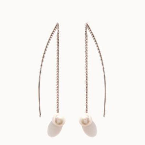 제이로렌 M01318 관통형 롱 체인 진주 실버 귀걸이