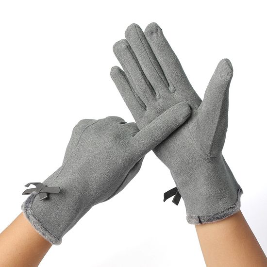 체리쉬 리본 터치 장갑 그레이 스마트 여자 보온장갑