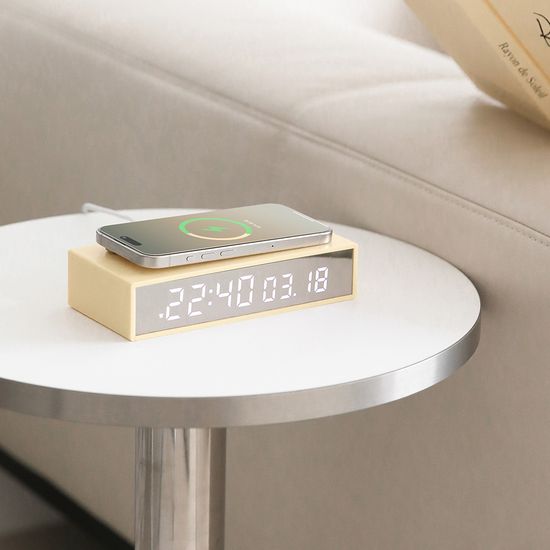 15W 슬림 엣지 미러 무선충전 알람시계 탁상시계