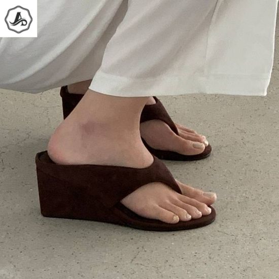 [애슬릿]쪼리 슬리퍼 웨지 힐 여름 여성 스웨이드