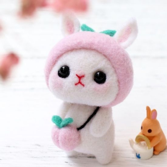 DIY 동물친구 양모펠트 키트(복숭아토끼) 니들펠트