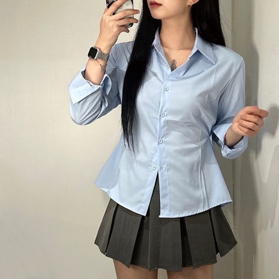 옆단추 사이드버튼 셔츠 블라우스 하객 룩 3color