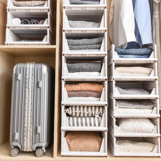 폴딩 슬라이딩 옷 정리 적층 바스켓 특대형 1개+1개