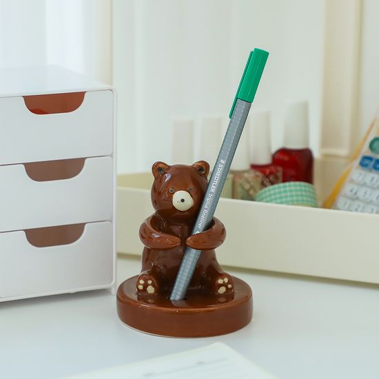 세라믹 곰돌이 펜홀더 칫솔꽂이