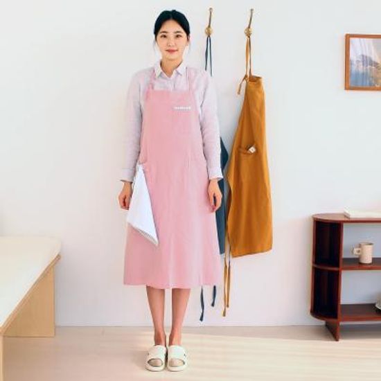 루나 메건 면린넨 롱앞치마 핑크