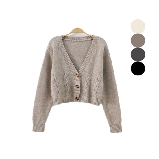 여자 꽈배기 크롭 짧은 가디건 루즈핏 니트 아우터[WB