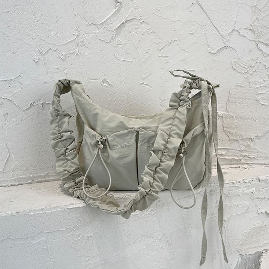Two way ribbon tie bag_khaki