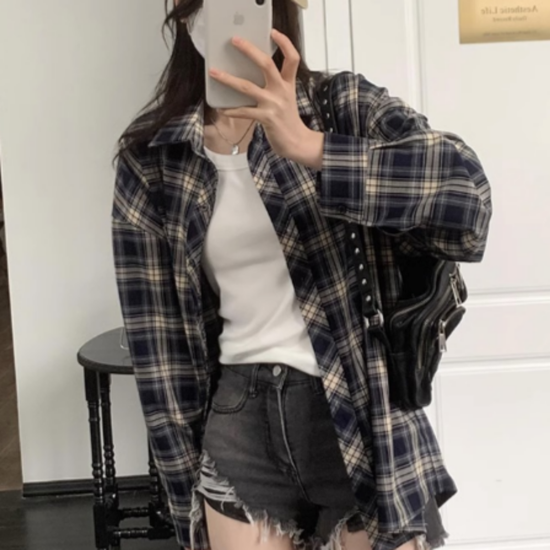 오버핏 체크 셔츠 긴팔 티 루즈핏 봄옷 가을옷