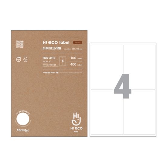 폼텍 라벨 하이에코 물류용 4칸 100매/HES-3118