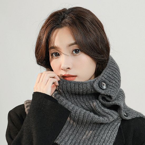 니트 오픈 단추 머플러