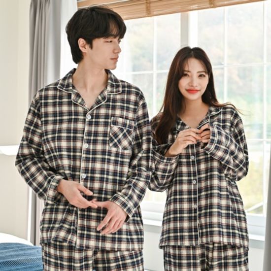 맨해튼 체크 피치기모면 커플잠옷 홈웨어
