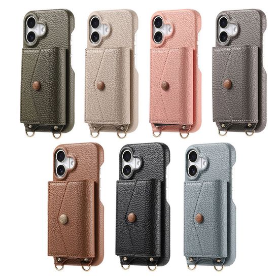 아이폰 17 16 15 미러 카드 지갑 목걸이 가죽 케이스