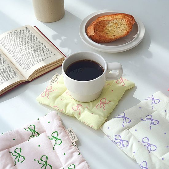 리본 쿠션 코스터 패브릭 쿠션 티코스터 귀여운 선물