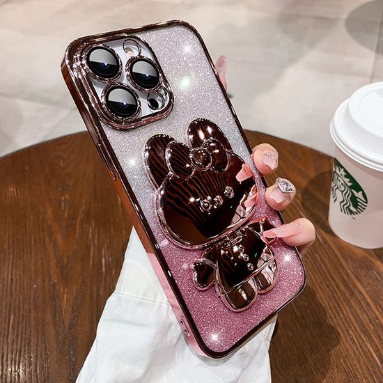 아이폰 15 14 13 12 글리터 토끼 미러 거치대 케이스