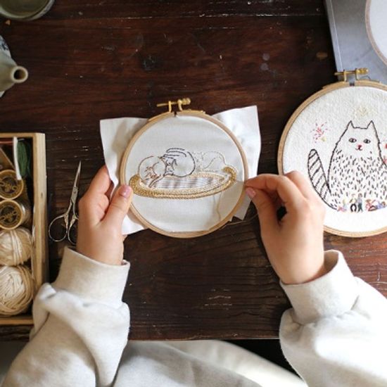 프랑스자수 자수액자 DIY 키트 - 돼냥이 세마리