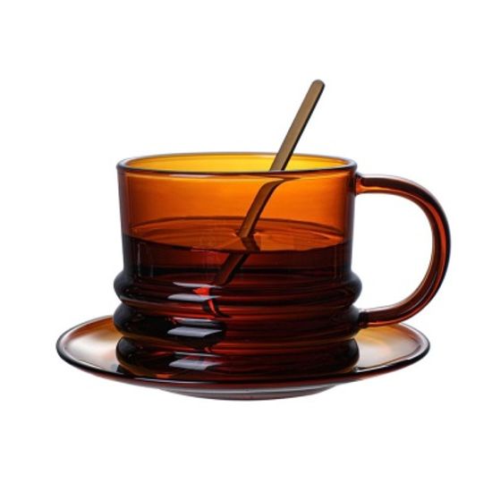 영롱 투명 뭉툭 홈카페유리컵 수입커피잔 소서세트