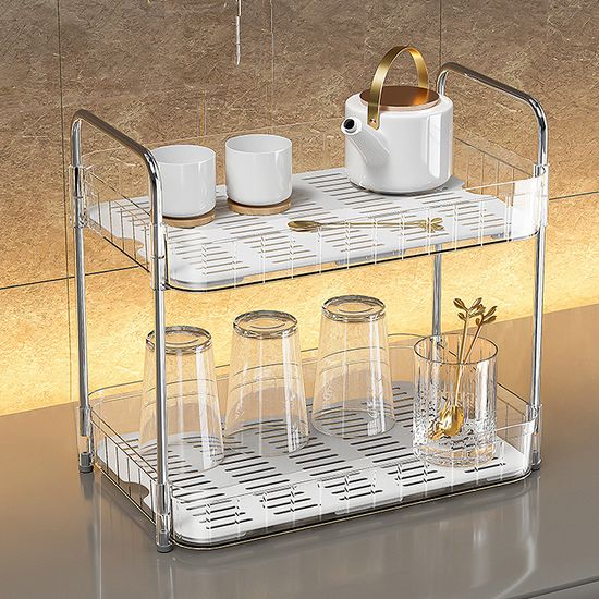 글로시 2단 주방 이동식 수납 선반 컵 거치대 건조대