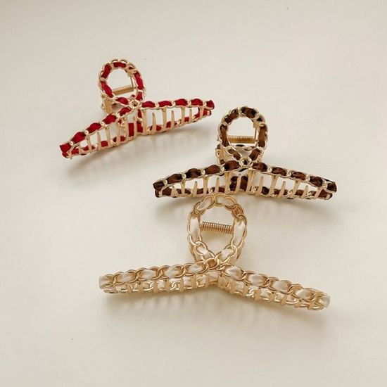 리본 크로스 꼬임 헤어 집게핀