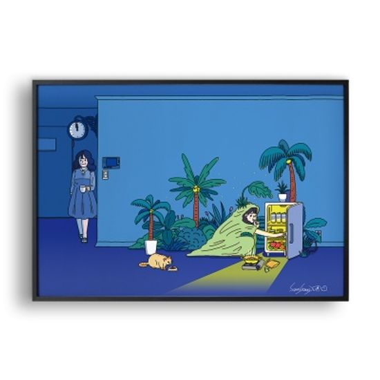 엄마 몰래 야식 먹기 / 일러스트 액자