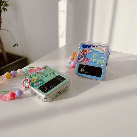 갤럭시 z플립 3 4 아트 팝 비즈 구슬 스트랩 케이스