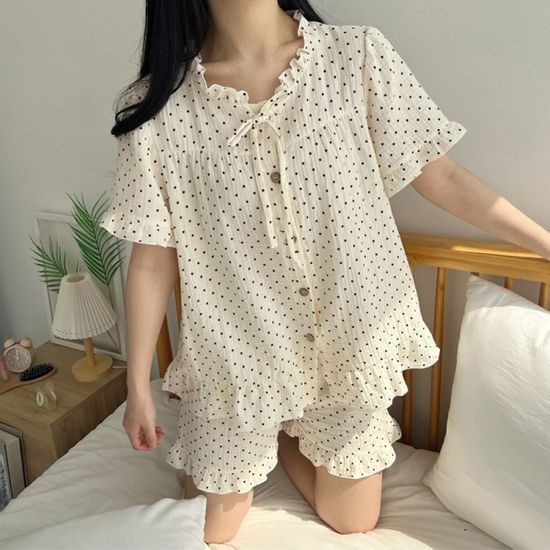 러블리 도트 프릴 순면100% 잠옷 파자마 홈웨어
