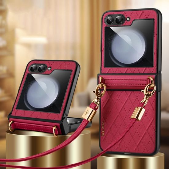 갤럭시 z플립 3 4 5 마름모 가죽 롱 스트랩 케이스