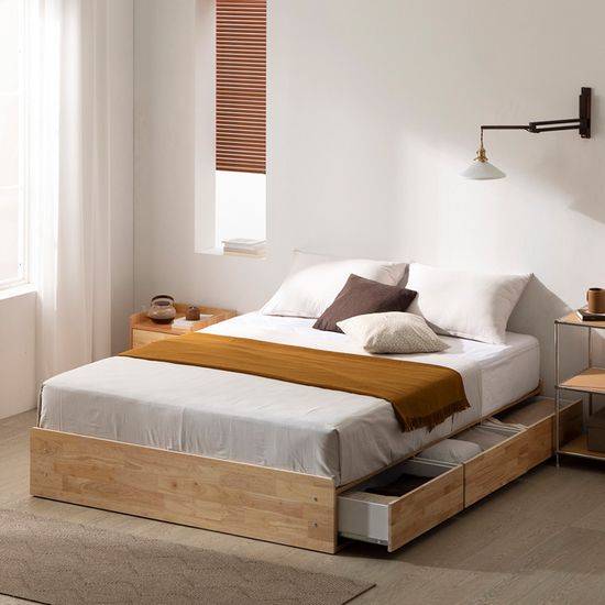 트리플 뮤즈 무헤드 원목 수납침대Q_매트별도