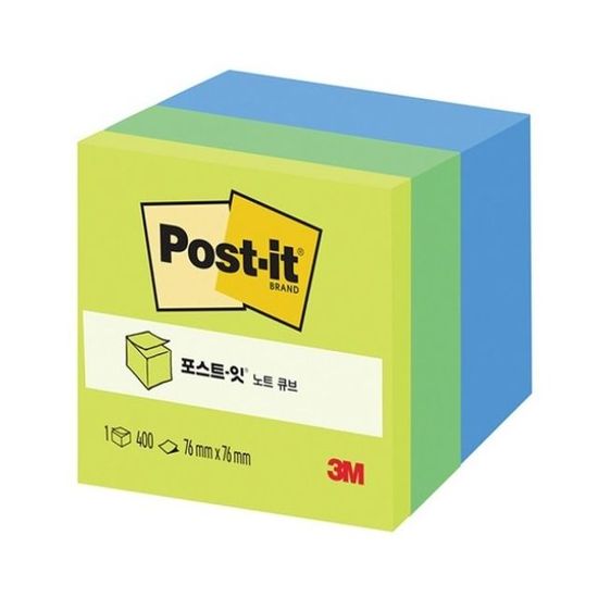 3M 포스트잇 노트 큐브 그린 3색 NGLAEB(WB751E3)