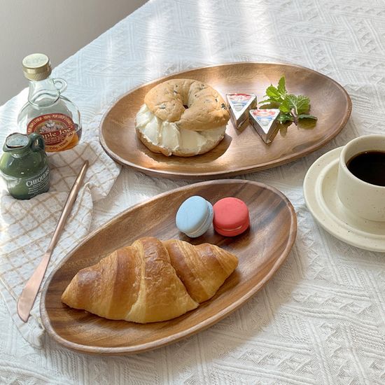 Holin 아카시아 통원목 수제 우드 오발접시 2P 세트