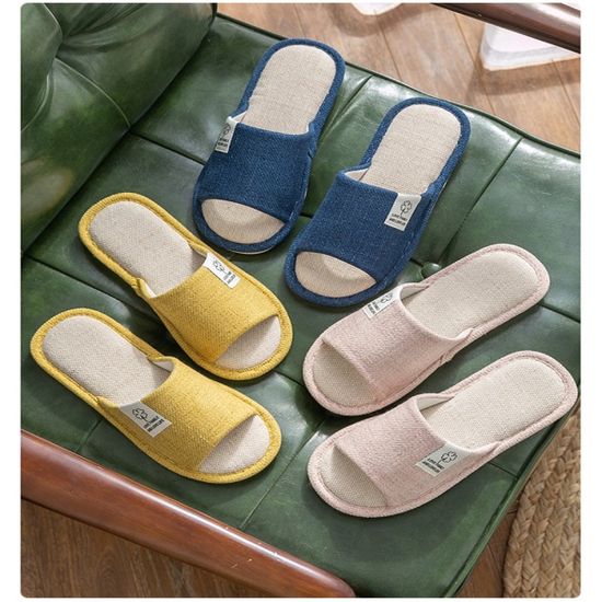 린넨 오픈토 실내 슬리퍼 4color