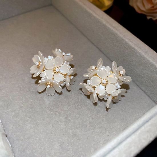 진주 꽃잎 자개 플라워 드롭 귀걸이 예쁜 패션 귀고리