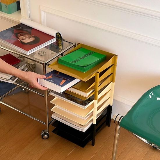 3단 빈티지 자유자재 수납 테이블 서류 정리 트레이