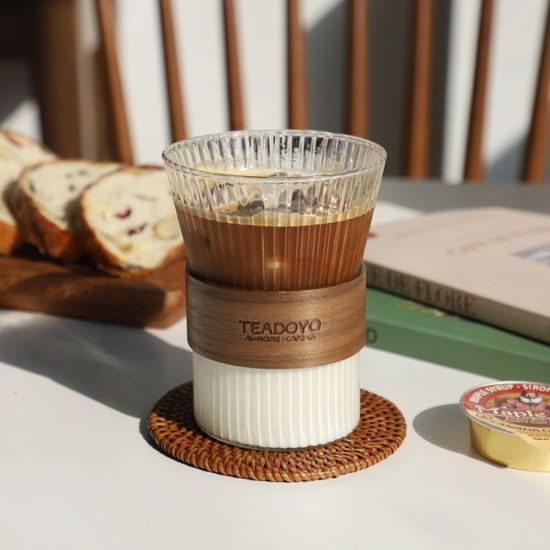 우드홀더 스트라이프 유리컵 345ml