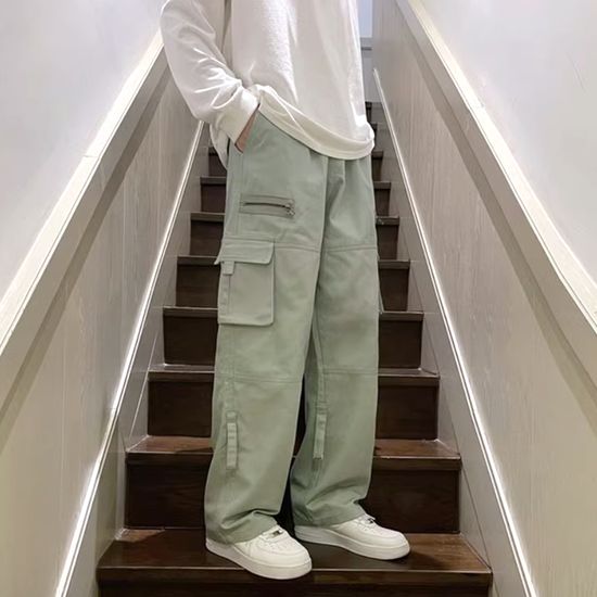 패러스 지퍼 카고 와이 드바지 와이드핏 캐주얼 남성