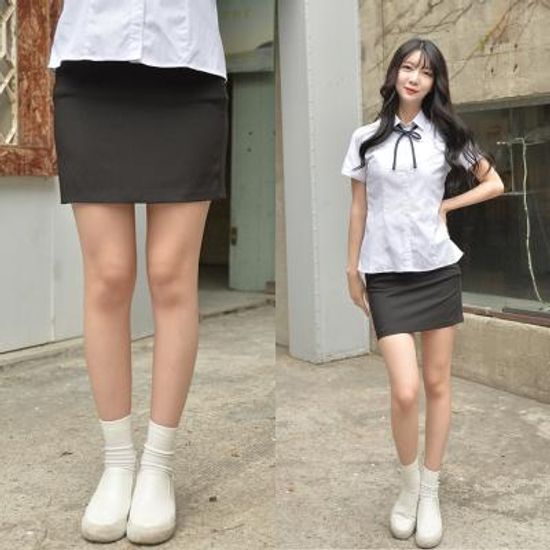 허리조절 스판 블랙 교복치마