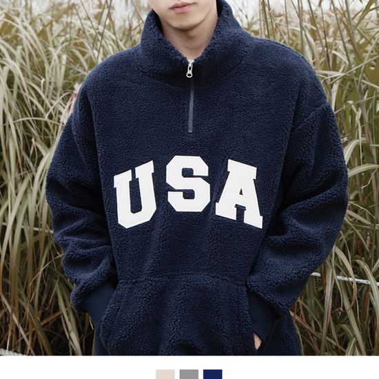 USA 양털후리스 아노락 커플룩 남녀공용 데일리 티