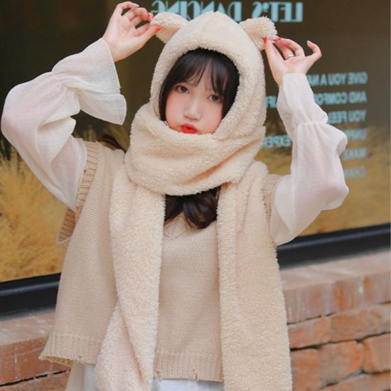 곰돌이 후드 목도리 뽀글이 후드머플러 여성