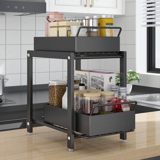 공간활용 슬라이딩 양념통선반 레일 조미료수납선반