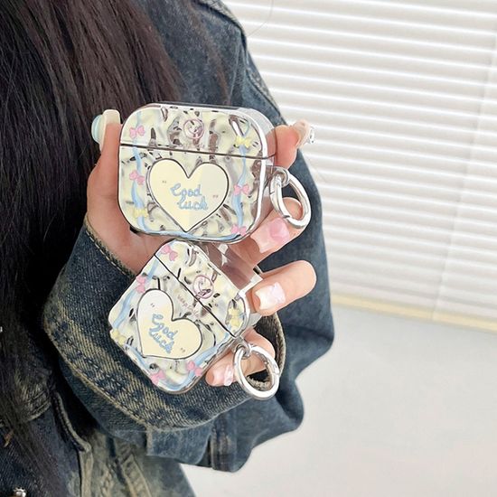 에어팟 3 2 1 프로 실버 하트 미러 물결 키링 케이스