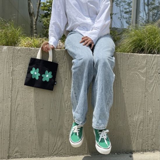 브떼 초록 꽃 블랙 미니 토드백 플라워 에코백 숄더백