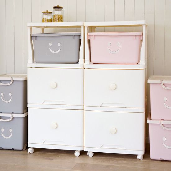 60L 대형 그란데 해피탑 플라스틱 이동식 서랍장 3단