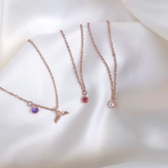 (기쁨의 발견)행운담은 고래꼬리+탄생석 목걸이 -로즈