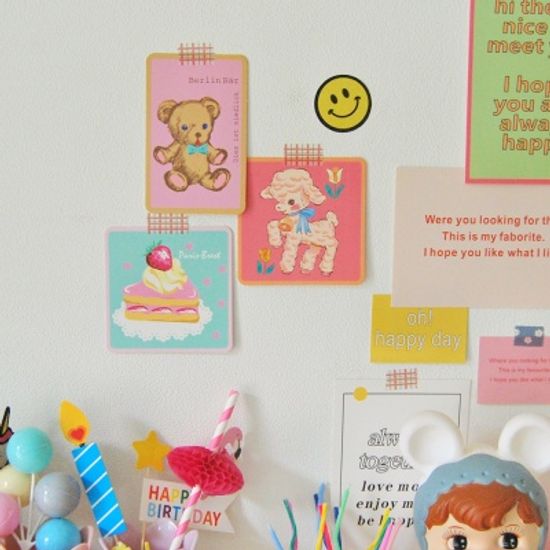  큐트 일러스트 미니 포스터 카드(12장 1세트)