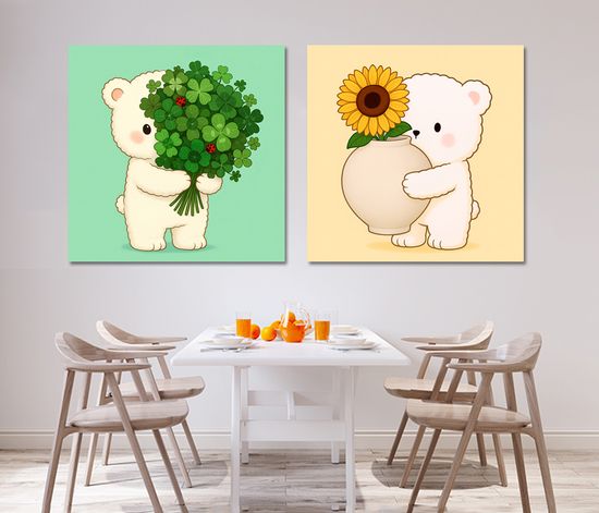 달항아리 아기곰 해바라기 그림 인테리어 액자 거실