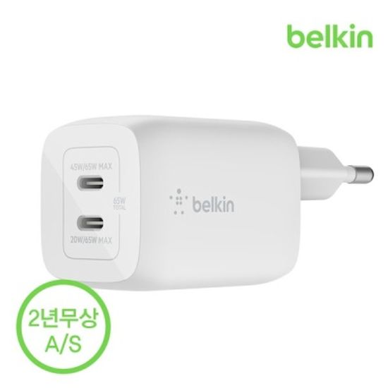 벨킨 65W 듀얼 USB-C PD 3.0 고속 충전기 WCH013kr