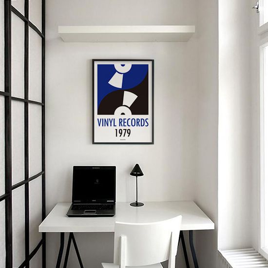 블루 바이닐 레코드 M 디자인 포스터 카페 음악