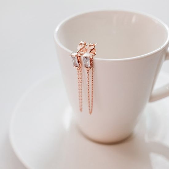 실버925 스퀘어 큐빅 체인 귀걸이 로즈골드 도금