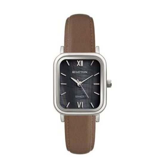 럼튼 블랙 자개 브라운 밴드 가죽 손목시계 실버