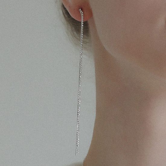 제이로렌 더블 라인 실버 롱드롭 귀걸이 M03936